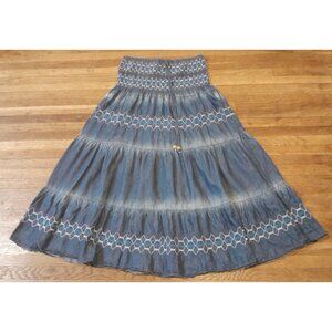 Womens Boho Hippie Tiered Embroidered Cottagecore Peasant One Size Midi Skirt